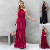 Elegant Halter Long Solid Color Dress for